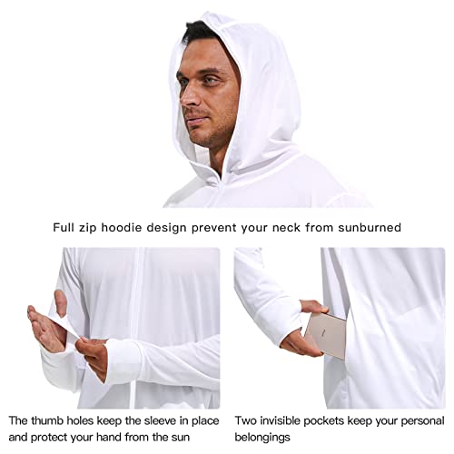 Biokey Men's Full Zip Upf 50+ Sun Protection Hoodie Long Sleeve Shirts With Pockets, Lightweight Hoodies For Men For Fishing Outdoor White Small #TOP2