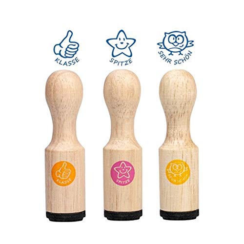 Mini set di timbri per insegnanti con tampone di inchiostro - 8 pezzi di timbri in legno per insegnanti, studenti, bambini, timbri per educatori, timbri artigianali regalo - Italia