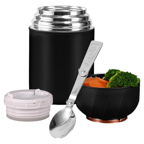 EACHPT 500ml Stainless Steel Vacuum Insulated Food Jar with Folding Spoon, BPA Free Leakproof Thermal Food Flask for Hot and Cold Meals