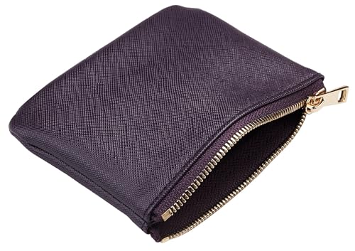Image of Chelmon Genuine Leather Coin Purse Pouch Change Purse With Zipper For Men Women (CH Steel Purple)