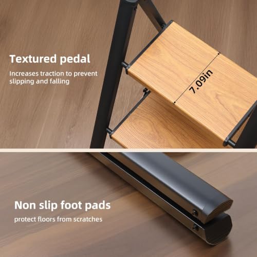 SOLADDER 2 Step Ladder, Folding Step Stool, Black & Woodgrain by Soladder - Image 6