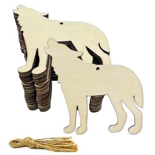 30 Pack 4 Inch Wood Wolf Cutouts Unfinished Wooden Wolf