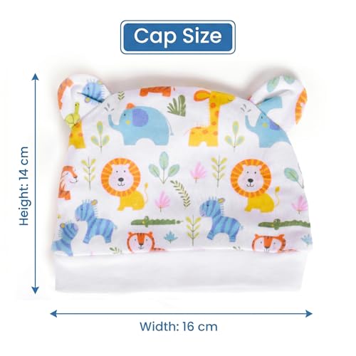 Image of a baby cherry 100% Organic Cotton Newborn Cap 0-3 Months | Soft & Breathable Baby Headwear for Baby Boy & Girl Set of 2 (Multicolour)