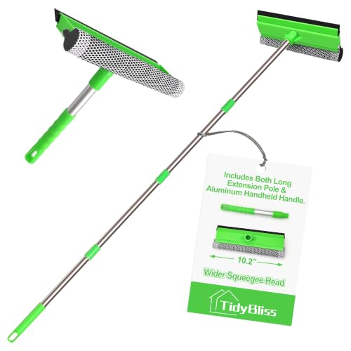 TidyBliss Window Cleaning Equipment Long Reach 143 cm, Professional Car Windshield Washing Squeegee, Household Glass Washer Sponge Scrubber Kit for Mirror Shower Door Indoor Outdoor (Green)