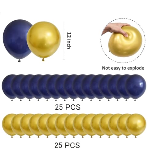 Image of Gold Chrome Balloons, 50pcs Gold Chrome Metallic Balloons and Navy Blue Balloons for Birthday, Anniversary, Engagement, Wedding, Baby Shower, Festival Party Decorations (50 Pcs, N Blue Gold)