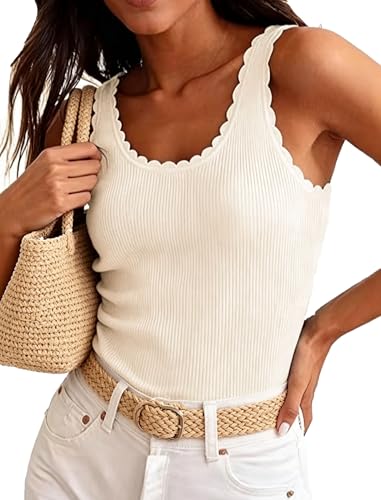 Orolay CHIIONE Women Scalloped Strap Ribbed Tank Tops 2026 Summer Dressy Casual Sleeveless Top Sexy Fitted Sweater Vest
