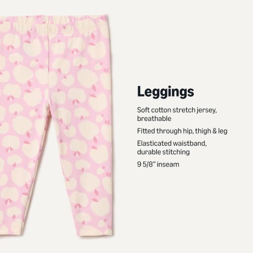 Amazon Essentials Unisex Babies' High Rise Cotton Stretch Leggings, Pack of 3, Pink/Apples, 24 Months - image 2