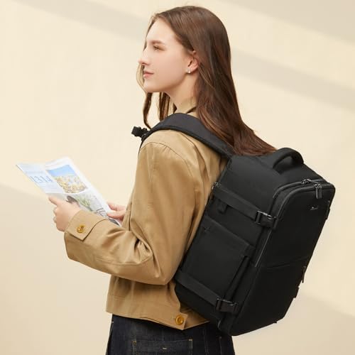 LOVEVOOK Handgepäck Rucksack 40x30x20, Reiserucksack Flugzeug Damen Herren, Carry On Luggage Travel Backpack 24l für 14 Zoll Laptop, Cabin Kofferrucksack mit USB für Arbeit Business Reisen, Schwarz