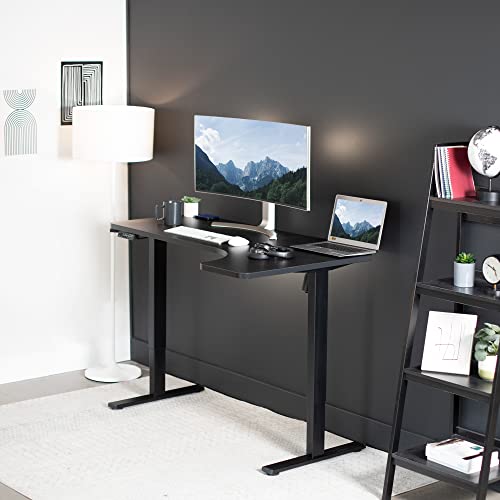 Vivo Electric Height Adjustable L Shaped 58 X 35 Inch Corner Standing Desk, Black Reversible Table Top, Black Frame, Workstation With Memory Control Pad, Desk-Kit-1Brb #TOP7