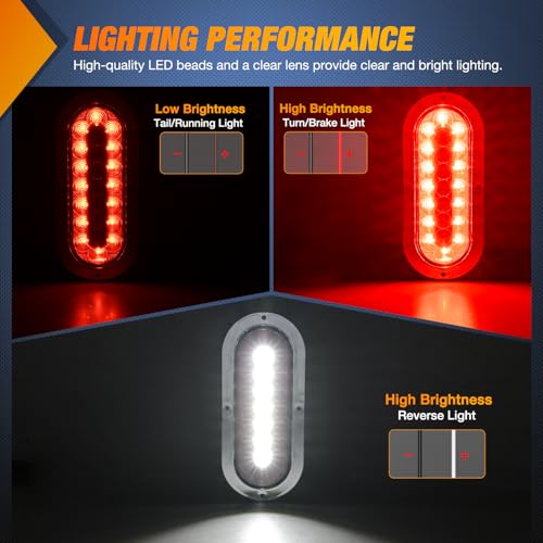 Image of Nilight Trailer Tail Lights 2PCS 6Inch Oval 23LED Red White Chrome