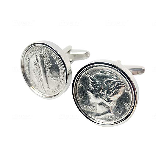 Mancuernillas con diseño moneda 1940 chapadas en rodio miniatura 1