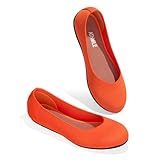 ATHMILE Women's Flat Ballet Shoes Knit for Women Round Toe Women Flats Comfort Soft Slip on Flat Shoes Wedding Office Work Dressy Casual Orange Size 9