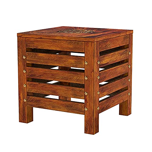 Image of Furniture Cafe Wooden Stool for Living Room, Sitting Chair for Home, Handcrafted Antique Finish | Handmade Table for Outdoor /Indoor Decor |Home Furniture (Square Caving Floral Top Stool, 29X29X30 Cm)