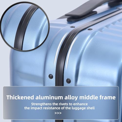 Image of Kaleenie 29 Inch Aluminum Checked Luggage with Side Opening Zipper, Lightweight Hardshell ABS+PC Suitcase with TSA Lock, 360 Universal Wheels, Blue