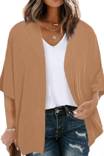 Image of Eytino Women Plus Size Lightweight Cardigan Half Sleeve Ribbed Knit Kimono Cardigans Tops(1X-5X)