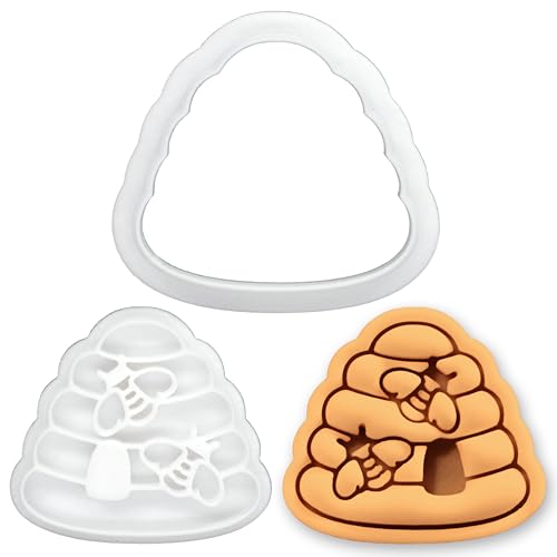 BAKERLOGY Bienenstock mit Bienen Mini Ausstechform & Stempel Set – Honig Bienenkorb Keks-Ausstecher, Fondant Prägestempel für Imkerei Thema Backen, Frühlings Kekse, Garten Cupcake Dekoration Werkzeug