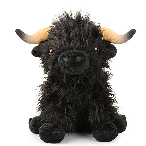 Gluutoyashop Highland Cows Stuffed Animal Scottish Highland Cows Plush Toy Cute Farm Plushie Christmas Birthday Present for Adults Boys Girls (Black, 11 in)