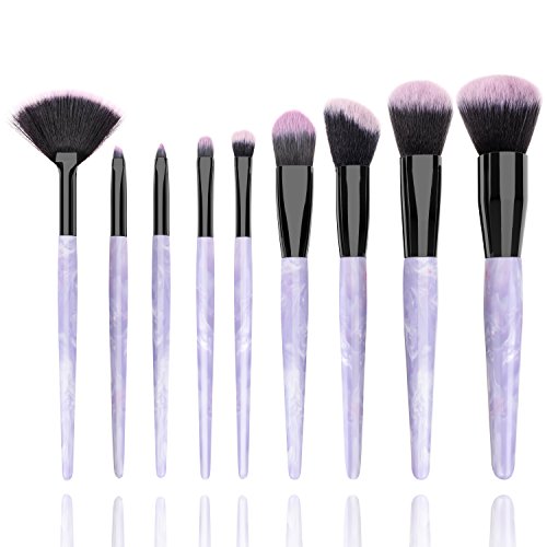 Ksun Professional 9 Piece Resin Marble Texture handle Deluxe Foundation Makeup Brush Set Premium Synthetic Kabuki Foundation Face Powder Blush Eyeshadow Brushes Makeup Cosmetics Brush Kit(Purple)