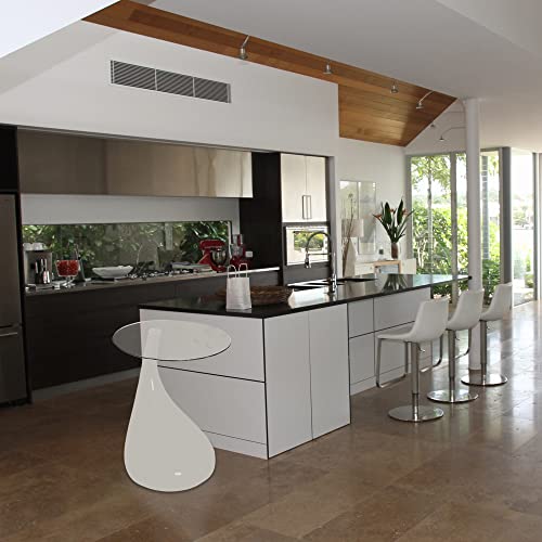 Fab Glass And Mirror Modern White Round Top For Living Room,Offices, Bed Side Glass End Table With High Gloss Base, 18 #TOP1