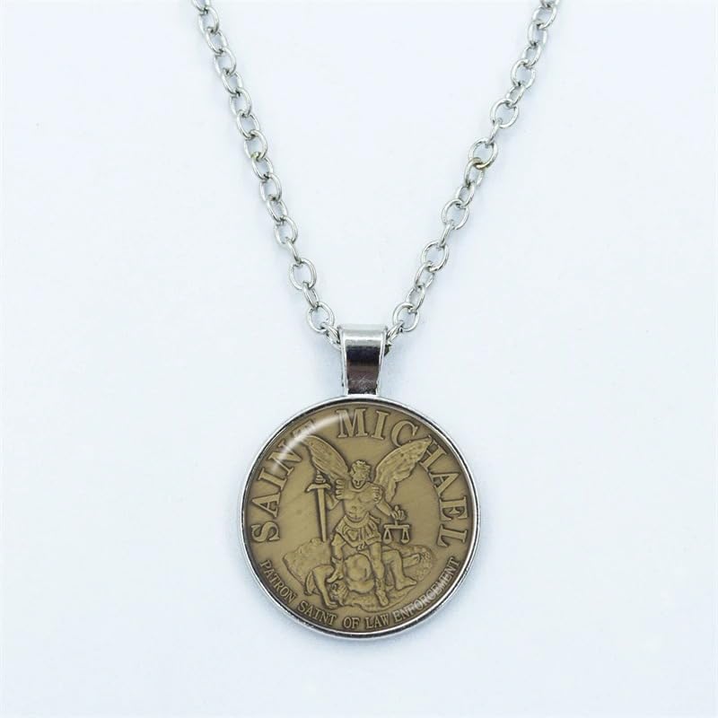 Collier Saint Michael argent 925 cadeau amulette archange verre