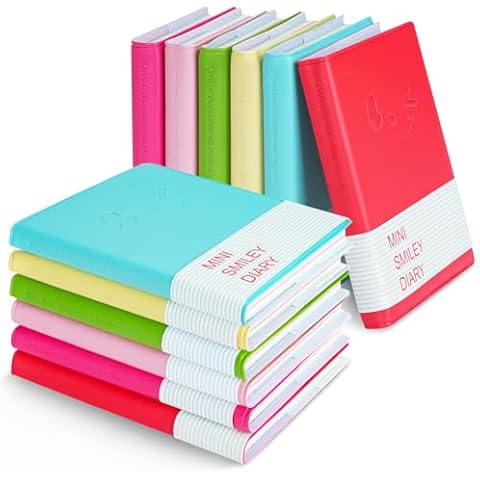 QUMENEY 12PCS Mini Smiley Notebook Portable Pocket Notebook Diary Small Memo Pads Candy Colors Travel Notepads with PU Leather Case 4 x 3inch, 100 Pages (6 Colors) Cover