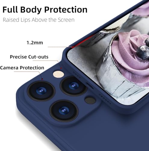 Image of DIZORO Compatible for iPhone 15 PRO Camera Protection Case 6.1, Slim Liquid Silicone 3 Layers Full Covered Soft Gel Rubber Phone Case Protective Cover - Blue