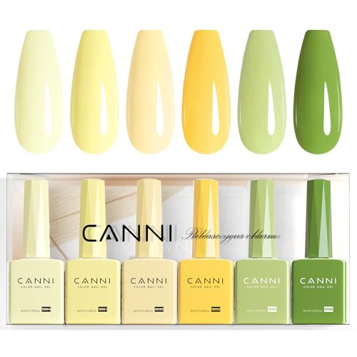 CANNI 6 Colors 9 ML Hema-Free Pastel Yellow Green Gel Nail Polish Set, Sage Forest Lime Green Pale...