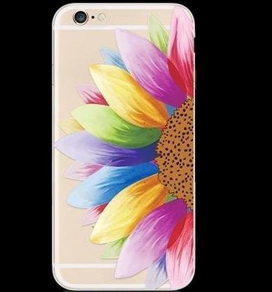 iPhone 6 Plus / 6s Plus Compatible, Rainbow Colorful Sunflower Sun Flower Colorful Flexible Transparent Translucent Cover Case