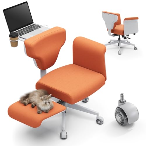 Newtral Freedom-X Criss Cross Chair with Wheels & Amrests- Cross Legged Office Chair with Laptop Tray, Multi-Position Recliner Chair, Adjustable Ergonomic Chair, Relax, Work from Home Orange