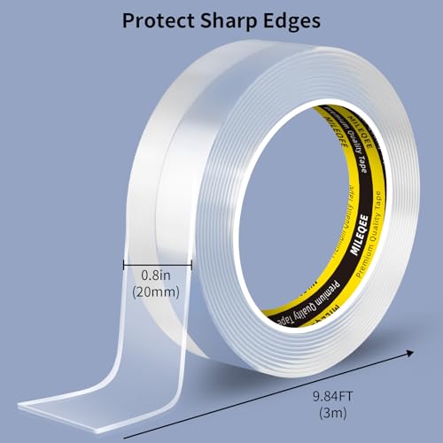 MILEQEE Clear Edge Protector Strip, 20mm×3m,Sharp Edge Wrap Cover Tape, Self Adhesive Protective Bumper Guards for Cabinet Door Desk Glass Table Bed Furniture, Kitchen Countertop, Waterproof