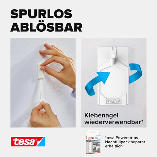 tesa Klebenagel für Tapeten und Putz 0,5kg im 4er Pack - Selbstklebende Nägel für empfindliche Oberflächen - rückstandslos - Bis zu 0,5 kg Halteleistung pro Nagel - 4x 2 Klebenägel