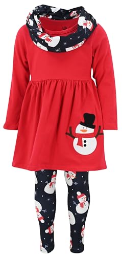 Image of Unique Baby Girls Kids Toddler 3pc Outfit Set Long Sleeve Cotton Blend Tunic Top Leggings and Scarf