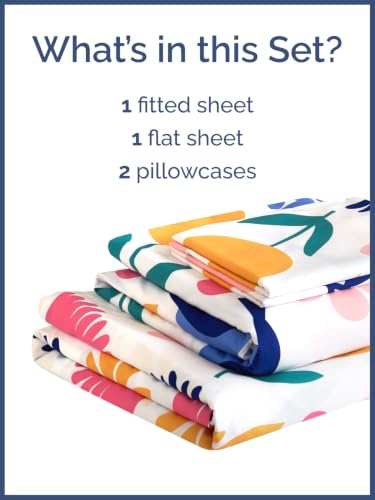 Image of Kids Full Size Tulip Bed Sheets - 4 Piece Kids Tulip Sheet Set - Floral Garden Bedding - Ultra-Soft, Cute & Cozy - Breathable & Machine Washable - Colorful Bed Set for Boys, Girls, Teens & Toddlers