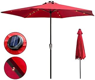 MASTERTOP 3M Garden Parasol Umbrella, Patio Parasol Outdoor with 18 Solar Powered LED Lights and Water Repellent Polyester Surface, Large Parasols for Garden, Patio, Yard, Beach (UV 30+)