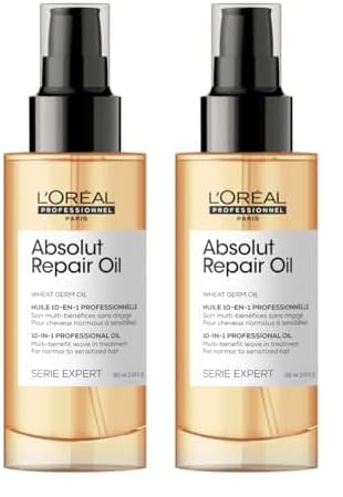L'Oréal Professionnel Huile de Finition 10-En-1, Cheveux Abîmés à Sur-Sollicité, Nourrit, Protège & Adoucit, Sans Rinçage, Enrichie en Huile de Germe de Blé, Absolut Repair, Serie Expert, 90ml