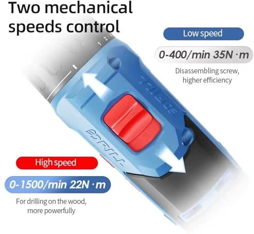 Image of DongCheng DCJZ1202E Cordless Drill Driver, 10mm, 12V Li-Ion Battery Drill Machine with 2 x 2.0Ah Batteries, 35Nm Torque, 2-Speed for Drilling & Screw Driving
