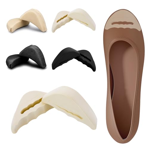 COMNICO Schuhfüller für zu große Schuhe, 4 Paar, weiche Schaumstoff-Einsätze, atmungsaktiv, für große Zehen, Fußstütze, wiederverwendbar, Vorfußpolster für High Heels Damen Herren (Schwarze Hautfarbe)