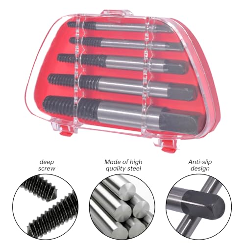 5 Stück Schraubenausdreher Set,Linksausdreher Profi,Ausdreher Set,Linksbohrer Werkzeug,Schraubenlöser mit Transparenter Kunststoffbox,Screw Extractor für Beschädigte Schrauben und Rohre