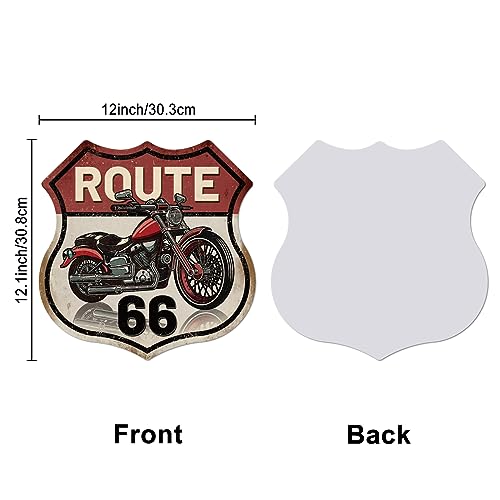 GLOBLELAND Vintage Metal Motorcycle Tin Sign Retro "Route 66" Shield Metal Wall Decor Funny Decorative Tin Sign Art Plaque Poster Man Cave Wall Decor 12.1x12inch for Home Garage Bar Club Decoration