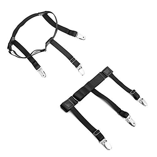 HINATAA Chemise Jarretière,Chemise Ajustable Bretelles Shirt Stay Soutien avec Pinces pour Chemise Antidérapant et Infroissable pour Homme et Femmes (Noir) Cover