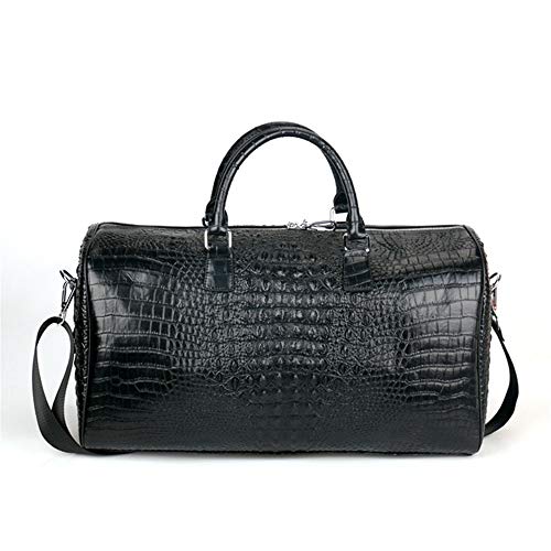 Leather Travel Duffel Bag for Men men, Black Vintage Crocodile Pattern Weekender Overnight Luggage Carryon Handbag Sports Overnight Gym Luggage Weekend Tot3