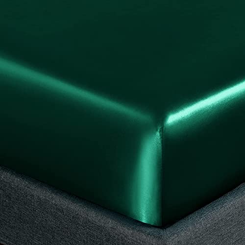 Homiest 4Pcs Satin Sheets Set Luxury Silky Satin Bedding Set With Deep Pocket, 1 Fitted Sheet + 1 Flat Sheet + 2 Pillowcases (Full Size, Blackish Green) #TOP4