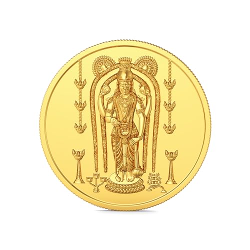 Image of Joyalukkas 22K (916) Purity Gold Coin | Yellow Color | Round Shape | Guruvayurappan /Krishna Design.