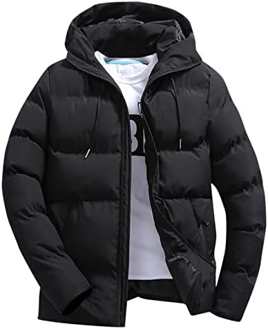 Men's Hooded Quilted Down Jacket, Men's Winter Water Resistant Hooded Puffer Jackets Zip Up Windbreaker Jacket with Pockets(G-Black,Large)