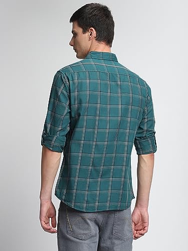 Image of Dennis Lingo Men's Khaki Cotton Casual Shirt, Full Sleeve Slim Fit Spread Collar