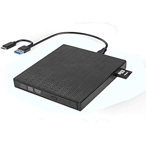External DVD CD Drive High-Speed USB-C&USB 3.0 CD DVD-RW Player Burner Writer Rewrite Support SD/TF Card/2 USB 3.0 Ports/Charging,Compatible with WriteOS/Windows/MacBook/Laptop/Desktop Computer pc Cover