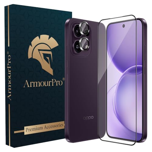 Image of ArmourPro Edge to Edge Tempered Glass for Oppo Reno 16c with Black Camera Ring Guard, 9H Screen Protector, Anti-Scratch, Anti-Fingerprint, Bubble-Free Installation Kit