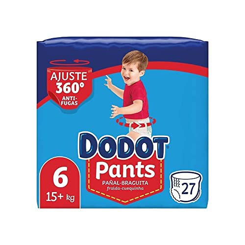 DODOT Pants Pañal-Braguita Talla 6, 27 Pañales, 15Kg+, Pañal-Braguita con Ajuste 360° Anti-Fugas