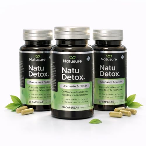 NATUSURE NatuDetox Pack de 3 (180 Cápsulas) – Diurético Natural con Cola de Caballo + Diente de...
