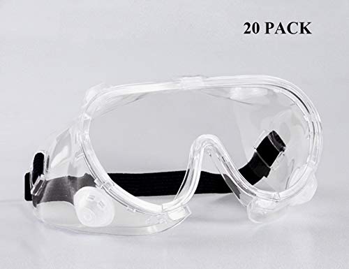 Safety Glasses Protective Eyewear Goggles Medical Lab over Glasses Clear Anti Fog Scratch-resistant Eye Protection (20 Pack)